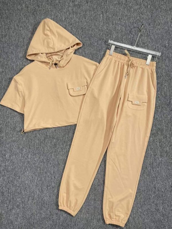 Fendi FF Logo Beige Crop Hoodie & Jogger Co-Ord Set — Women's Luxury Tracksuit