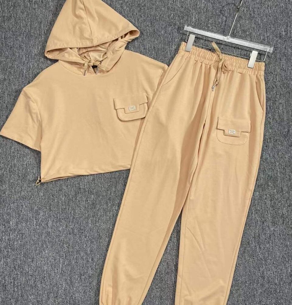 Fendi FF Logo Beige Crop Hoodie & Jogger Co-Ord Set — Women's Luxury Tracksuit
