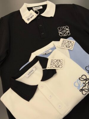 Loewe Anagram Embroidered Contrast Collar Polo Shirt — Men's Luxury Knit Top Loewe Anagram Embroidered Contrast Collar Polo Shirt — Men's Luxury Knit Top