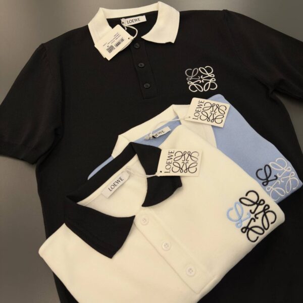 Loewe Anagram Embroidered Contrast Collar Polo Shirt — Men's Luxury Knit Top