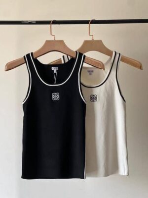 Loewe Anagram Embroidered Contrast Trim Tank Top — Women's Luxury Sleeveless Top Loewe Anagram Embroidered Contrast Trim Tank Top — Women's Luxury Sleeveless Top