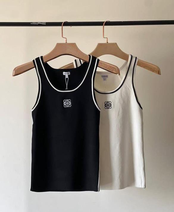 Loewe Anagram Embroidered Contrast Trim Tank Top — Women's Luxury Sleeveless Top