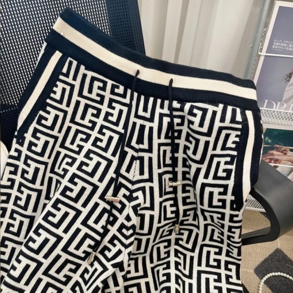 Balmain PB Monogram All-Over Print Knit Shorts — Women's Luxury Designer Shorts Balmain PB Monogram All-Over Print Knit Shorts — Women's Luxury Designer Shorts