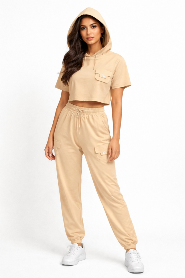 Fendi FF Logo Beige Crop Hoodie & Jogger Co-Ord Set — Women's Luxury Tracksuit