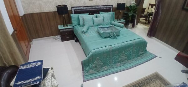 Luxury Embroidered Silk Satin Bedding Set | 12-Piece Teal Queen/King Comforter Set with Quilted Bedspread, Embroidered Pillowcases & Decorative Cushions