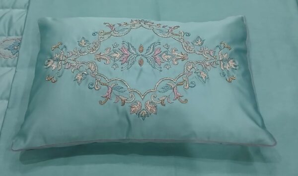 Luxury Embroidered Silk Satin Bedding Set | 12-Piece Teal Queen/King Comforter Set with Quilted Bedspread, Embroidered Pillowcases & Decorative Cushions